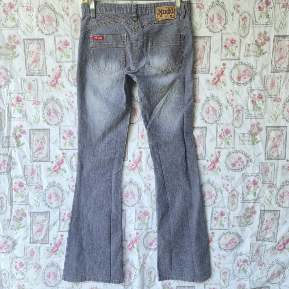 Vintage Mudd Flare Jeans Size 5 Y2K Low Rise Light Wash Gray Denim